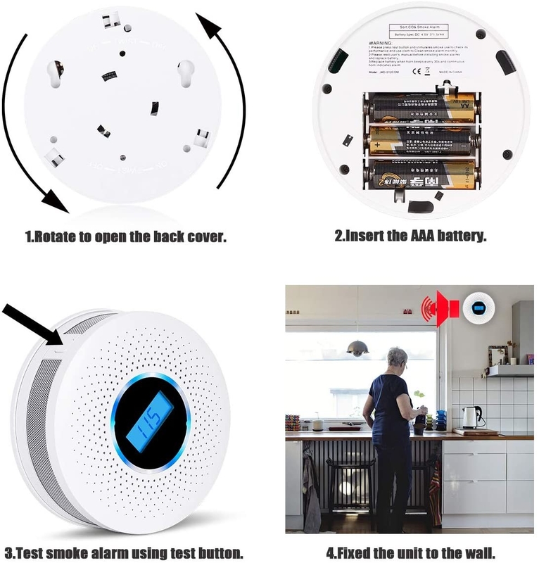 Stand Alone Smoke CO 2 In 1 Combined Detector Approved EN50291 EN14604