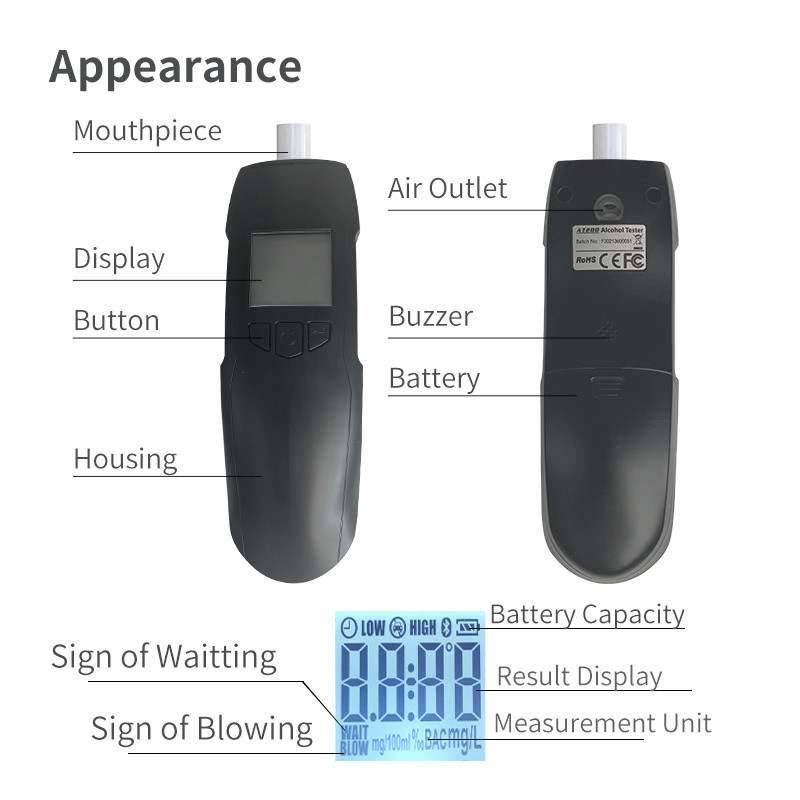OEM 500 Blowing Times Fuel Cell Breathalyzers 1.54 Inch LCD Personal Alcohol Tester