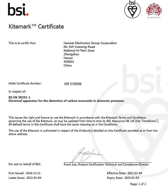 BSI EN50291 CO Alarm Detector